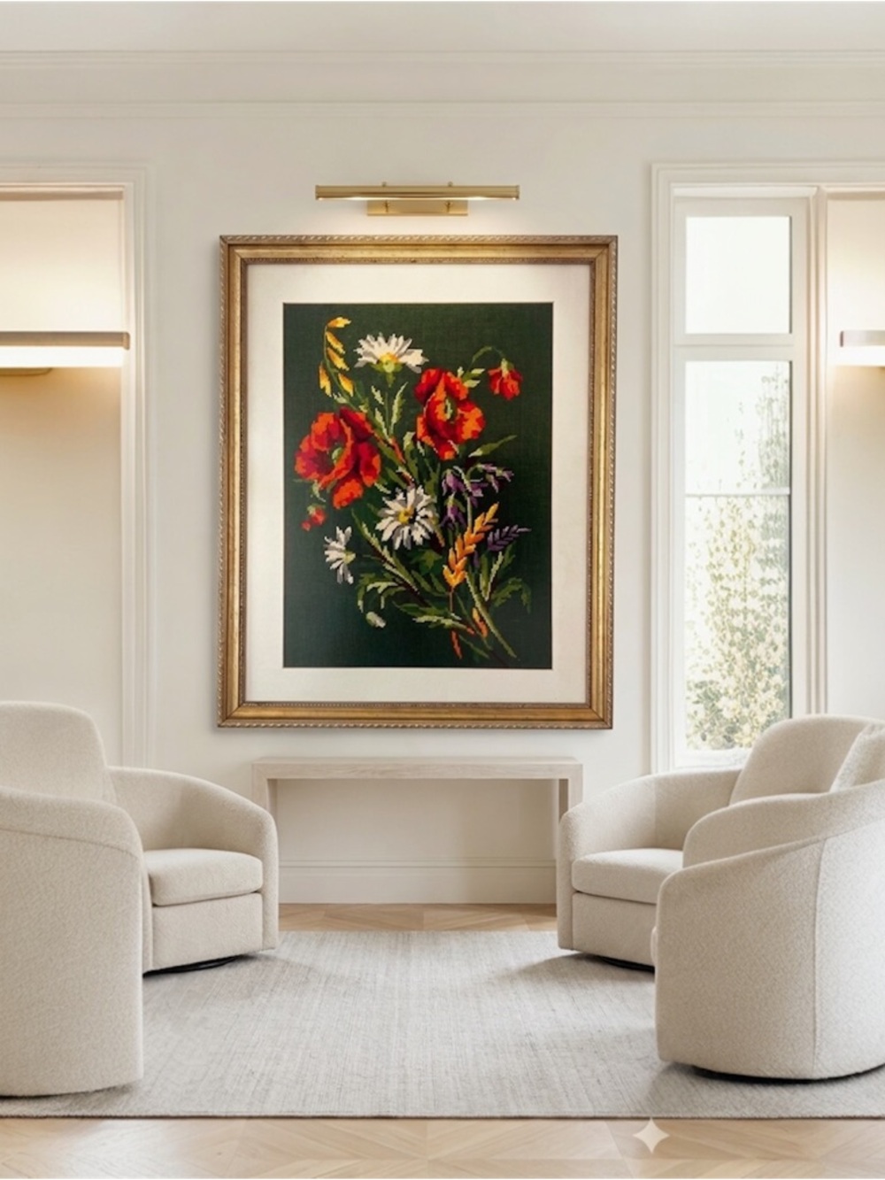 French Floral Needlepoint Vintage Margot de Paris Hand Stitched Tapestry #557 - Picture 6 of 16